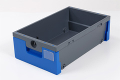 Cassetto con targhetta trasparente e frontalini colore blu, con blocchetto